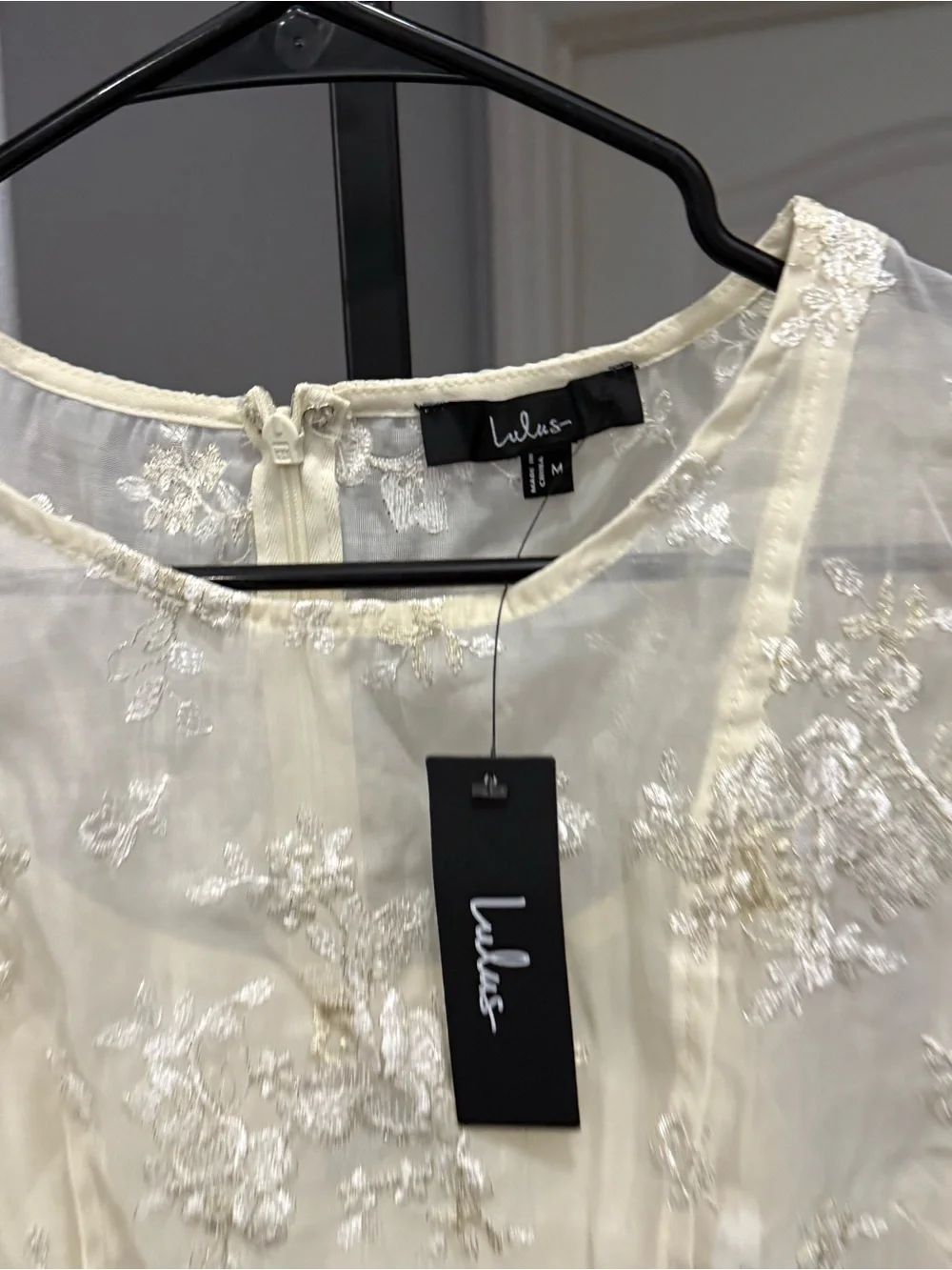 Lulus Elfrieda Cream Floral Embroidered Puff Sleeve Midi Dress Size Medium - Picture 6 of 9